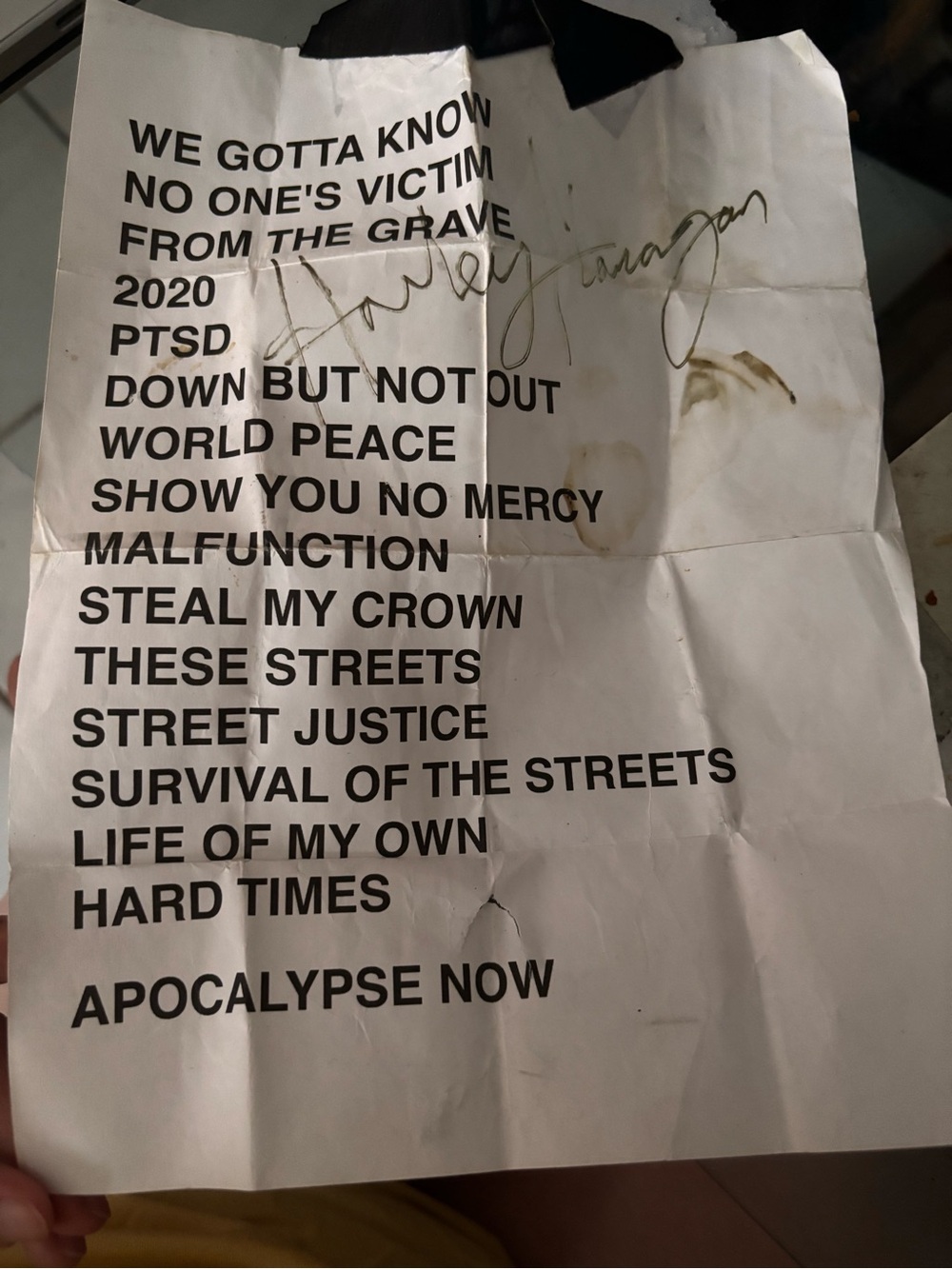 Autographed Setlist Poster with Bold Black Typography - White Cro Mags